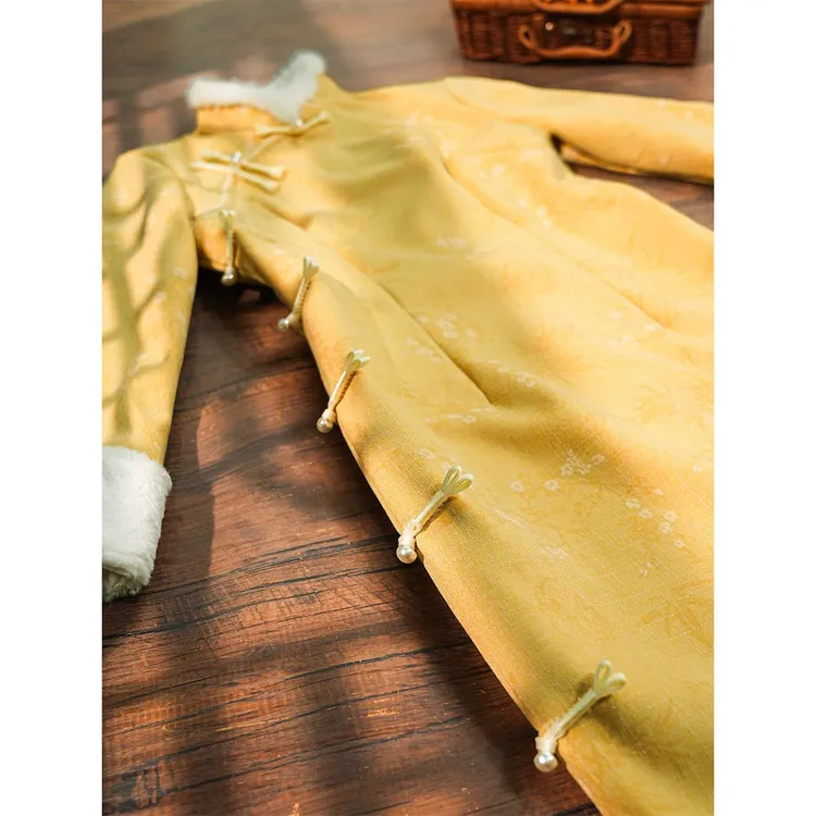 运补6   苏城日记黄色改良旗袍冬季加绒加厚新中式女年轻款高级感