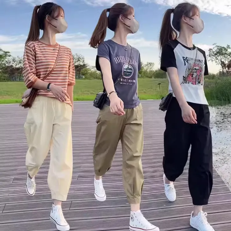 哈伦裤女2025夏季新款高腰薄款宽松显瘦九分裤工装裤休闲纯色裤子