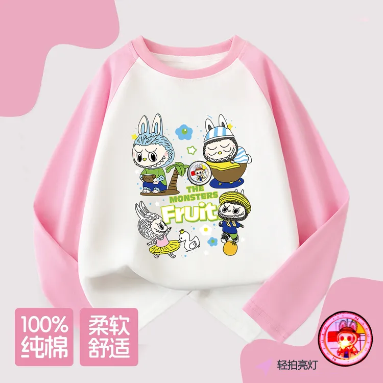 发光可亮灯童装女孩纯棉长袖T恤拉布布打底衫洋气春秋季中大童潮