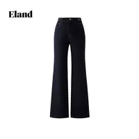 Eland衣恋牛仔裤女宽松显瘦喇叭裤长裤子EETJF49E12