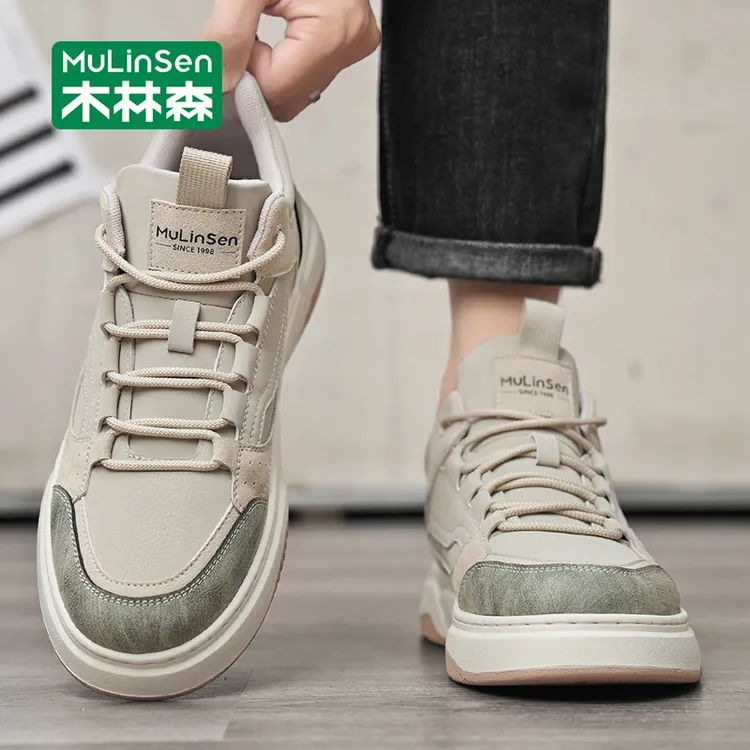 木林森男鞋2025新款秋季潮流百搭运动休闲厚底耐磨增高高帮板鞋男