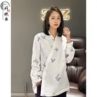 【珍珍国风设计】【彩蝶纷飞】中式轻奢衬衫打底刺绣纯棉上衣S-10571