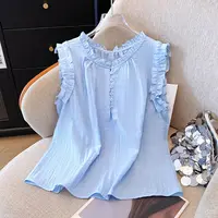 季念【退货运费全额补】韩系无袖衬衫女夏季新款设计感娃娃衫上衣潮