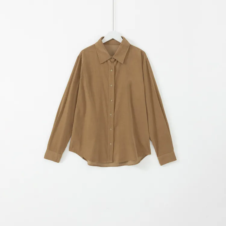 几里与麻 气质通勤纯色灯芯绒衬衫 衣长68胸围108 2100866