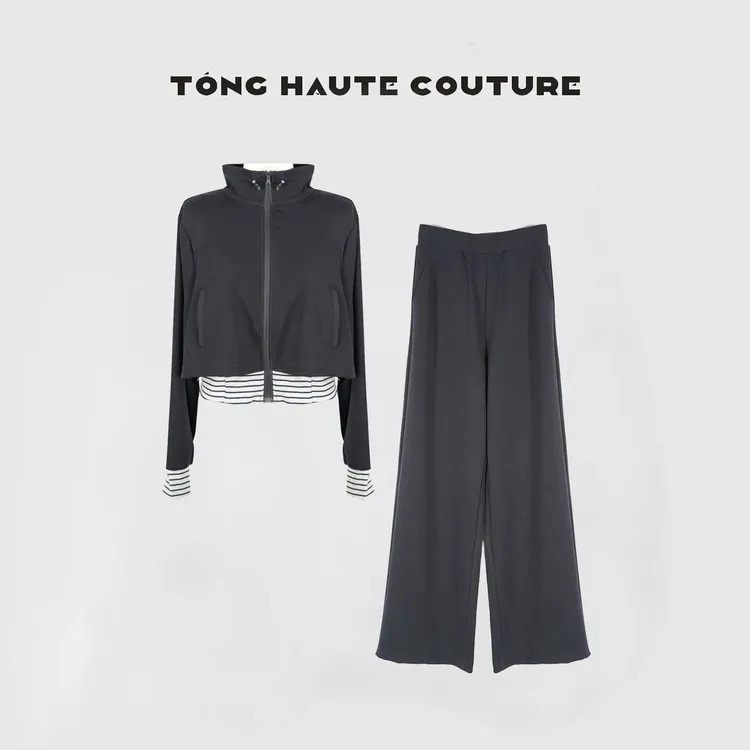 【疏影】气质时尚极简风纯色立领休闲长袖套装 YW26141商品图