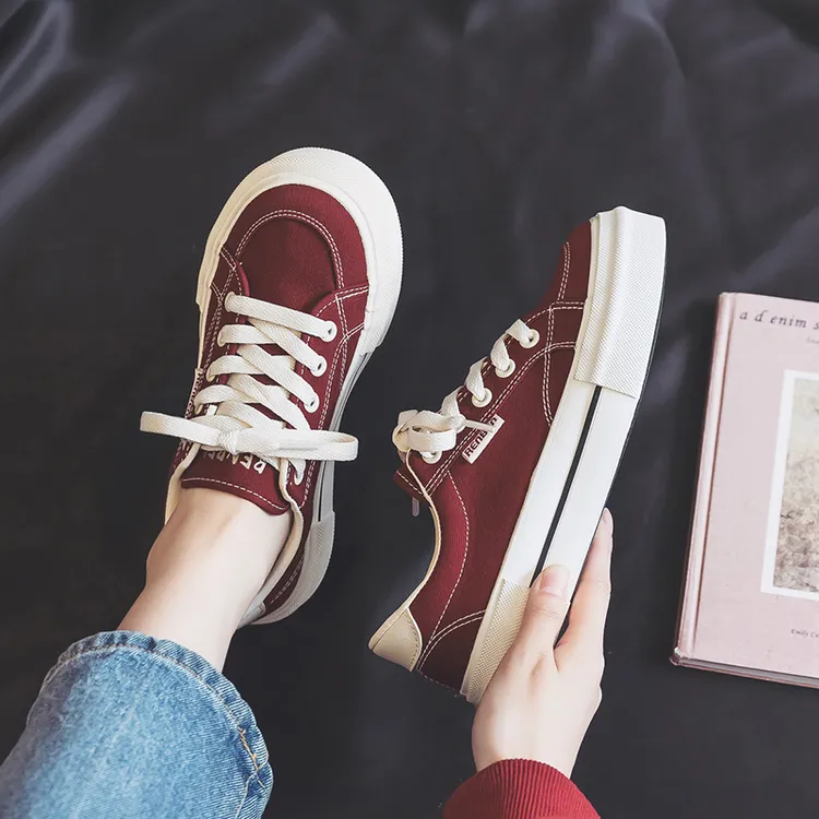 人本帆布鞋女2025新款百搭板鞋子厚底低帮透气潮鞋轻便舒适休闲鞋