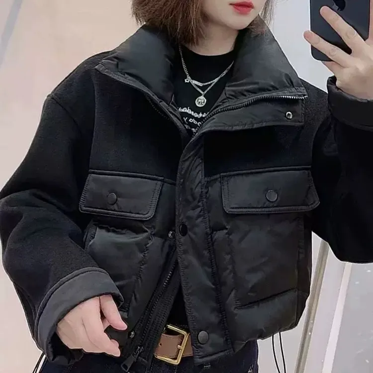 女短款2025年冬季新款时尚洋气立领拼接面包服新款潮牌女装