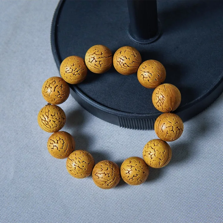正圆手工打磨光珠高抛高密桃核文玩念珠