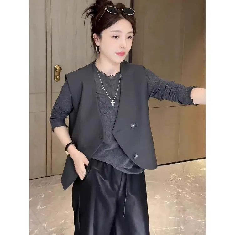 不规则设计西装马甲女短款2025秋季新款V领时髦洋气百搭马夹外套