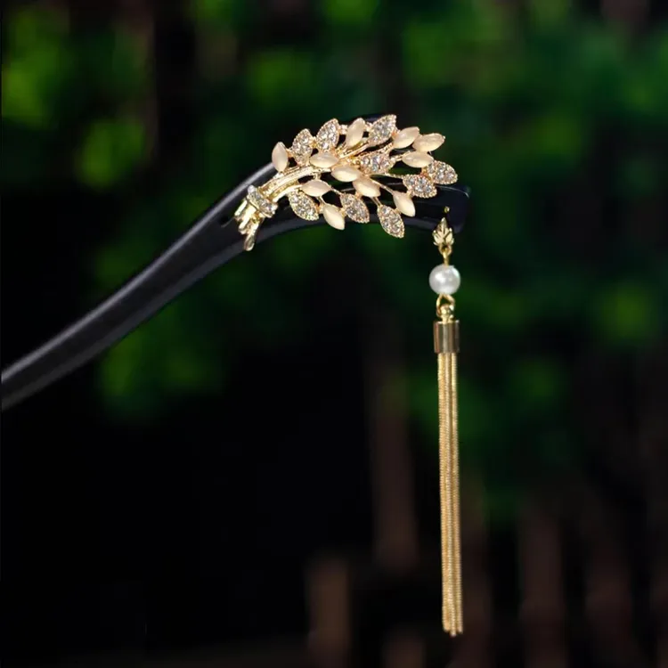 黑檀木发簪18cm【凤羽】新中式古风国风日常步摇汉服旗袍盘发簪配饰