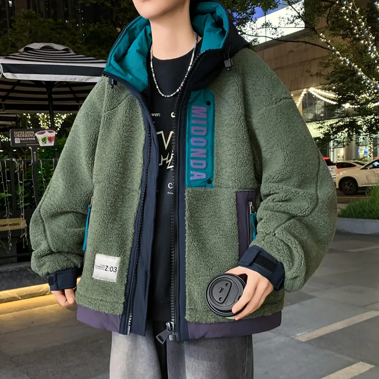 秋冬新款青少年重工羽绒服港风设计潮牌百搭男生拼色白鸭羽绒服