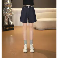 【镂空】蕾丝高腰牛仔短裤女2025夏季新款直筒显瘦休闲四分中裤