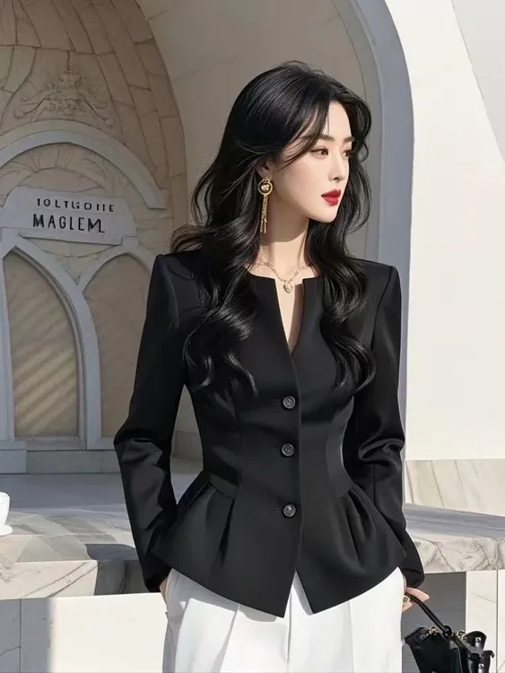 SS1302衬衣女款2025新款爆款轻奢高级感别致绝美法式黑色掐腰上衣