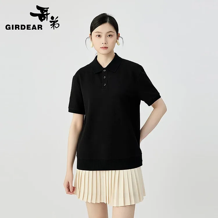 GIRDEAR/哥弟新款经典百搭舒适共享衣橱廓形短袖POLO领上衣130115