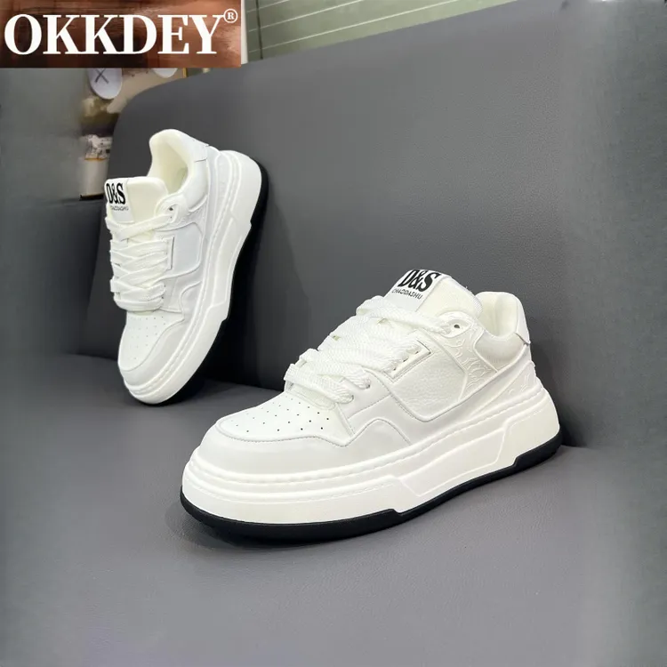 okkdey男鞋秋季潮牌高级感百搭休闲鞋白色板鞋运动厚底增高小白鞋