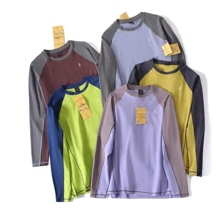 PTSJ-户外跑步长袖情侣款徒步训练骑行上衣撞色拼接运动训练长袖