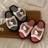 细细条 少女心可爱HelloKitty联名一字拖女秋冬款居家室内棉拖鞋