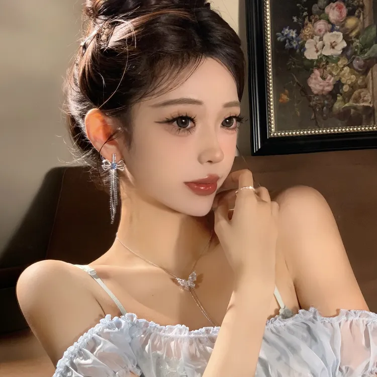 FULL GIRLISH耳环00394轻奢流苏蝴蝶耳钉耳饰