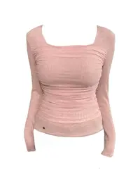 大码女装设计感网纱拼接方领针织衫女秋冬季修身显瘦辣妹T恤上衣