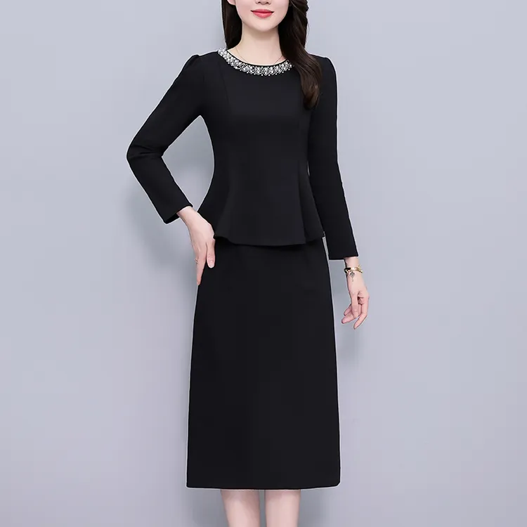 名媛风春秋季新款收腰显瘦两件套荷叶边上衣半身裙子套装时尚洋气