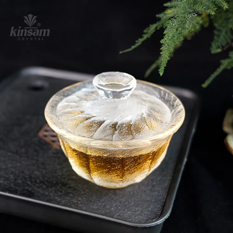 【KNIGHT水晶工坊】原矿水晶两才橘瓣盖碗泡茶耐热手工锤纹功夫茶具