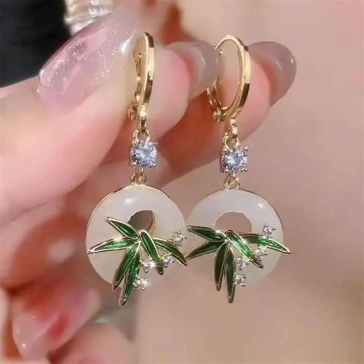 铜合金耳饰 新中式国风竹叶耳环女轻奢小众高级感旗袍汉服流苏