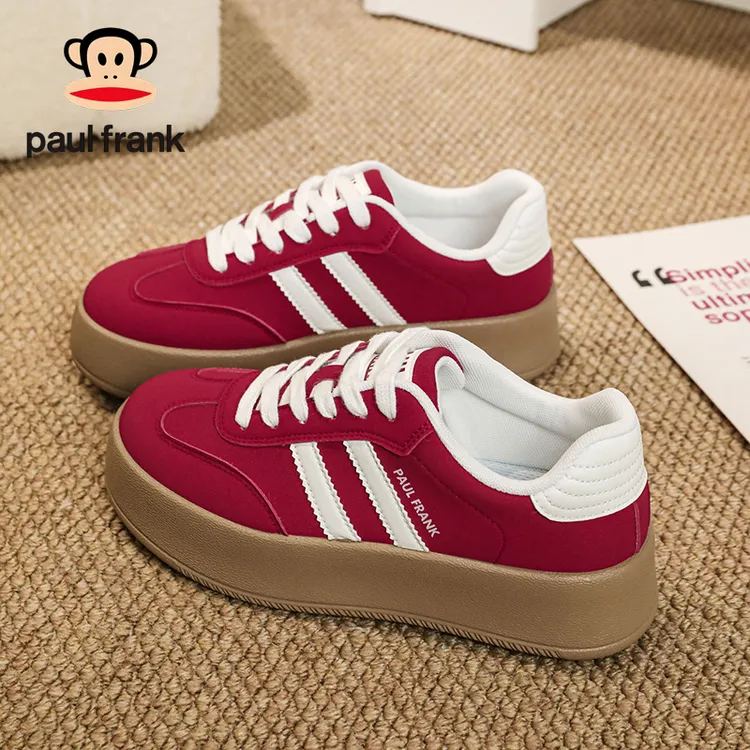 Paul Frank大嘴猴复古红德训鞋女厚底松糕休闲鞋时尚百搭运动潮鞋