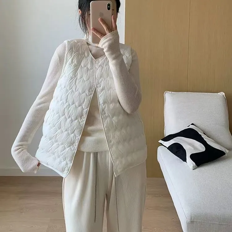 柔肤超轻羽棉马甲坎肩无袖单排扣短款修身型女士宽松时尚显瘦