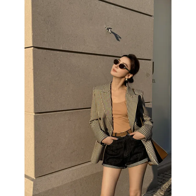 FOREVERCAN“史密斯”经典复古格纹百搭立裁西装外套SC23052