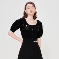 【千颂妮专享】Caroline2022春款U型领蝴蝶结修身毛针织衫ECRCAC28