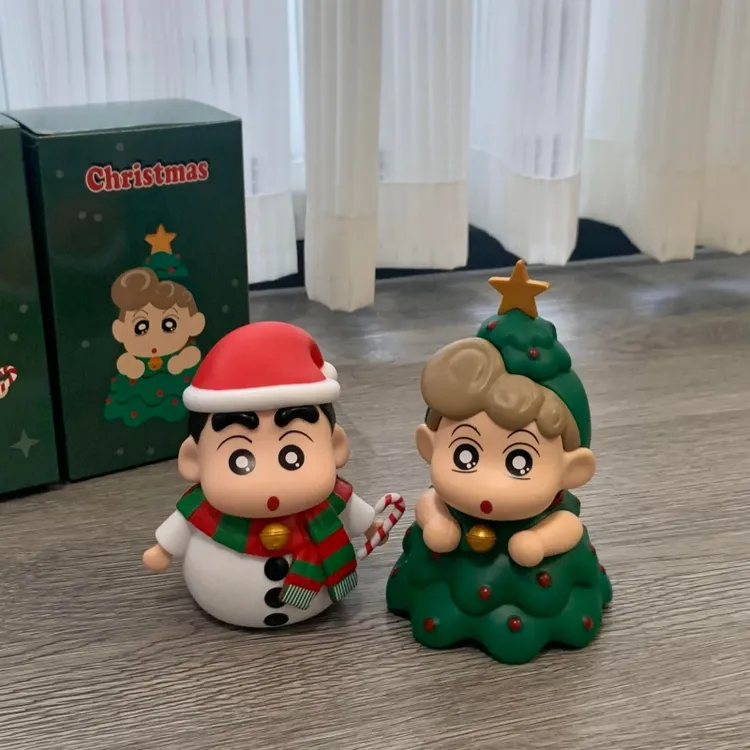 蜡笔小新雪人手办圣诞树小葵可爱公仔盲盒桌面摆件圣诞节系列礼物