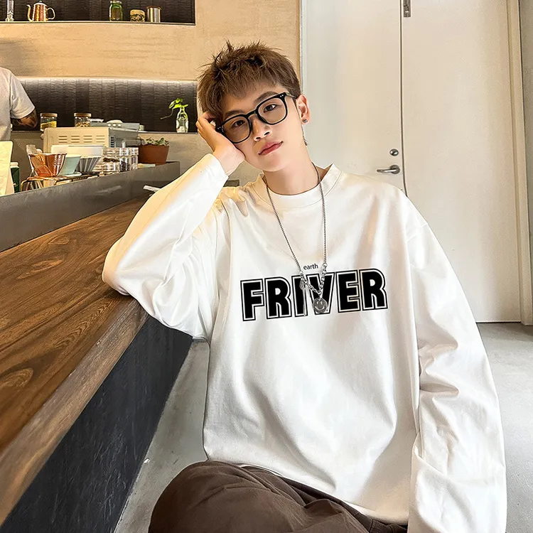 230g重磅长袖T恤男高级感美式小领口内搭打底衫oversize无帽卫衣