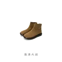 【海涛大叔】棕色复古小短靴女单靴圆头短筒侧拉链真皮裸靴