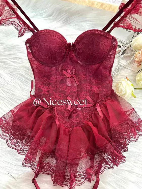 【欲见】法式纯欲蕾丝网纱家居服套装元气少女