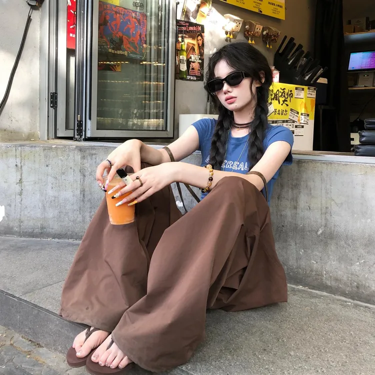 短袖印花T恤女夏季新款修身显瘦辣妹上衣美式复古工装裤两件套