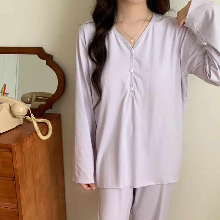 莫代尔带胸垫月子服产后薄款大码简约孕妇睡衣夏季产妇哺乳家居服