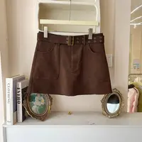 LHTE青青大码女装 秋冬美拉德高腰韩版棕色皮裙D5324