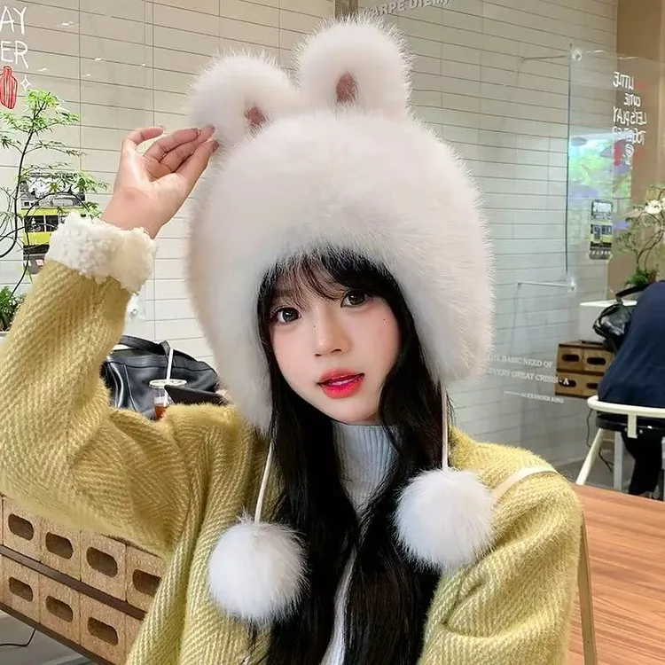 冬季女防寒保暖可爱狐狸耳朵毛绒帽子兔子护耳帽冬天毛茸茸显脸小