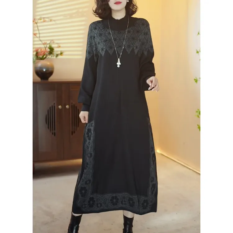 A213高端羊绒连衣裙半高领单穿打底长裙羊毛针织长裙2025秋冬新款