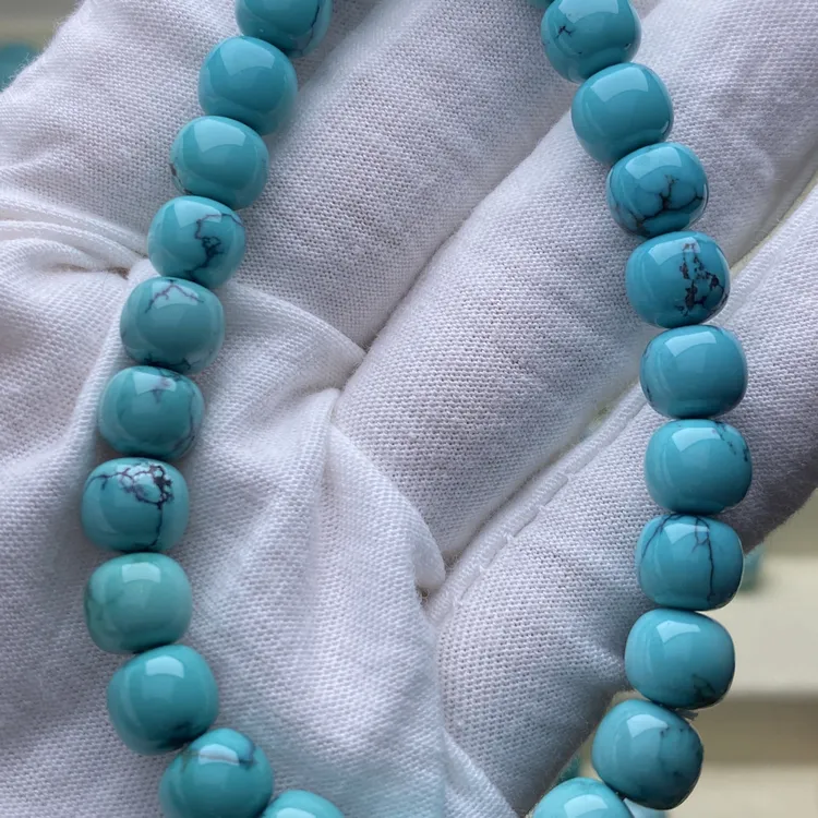 湖北十堰原矿绿松石玉化料铁线特色老型手串无白无瑕疵7.8mm