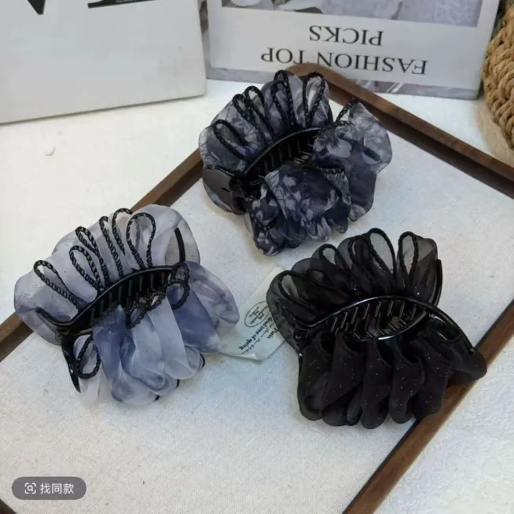 高定黑纱星芒缀饰奢华优雅气质抓夹式丸子头发夹