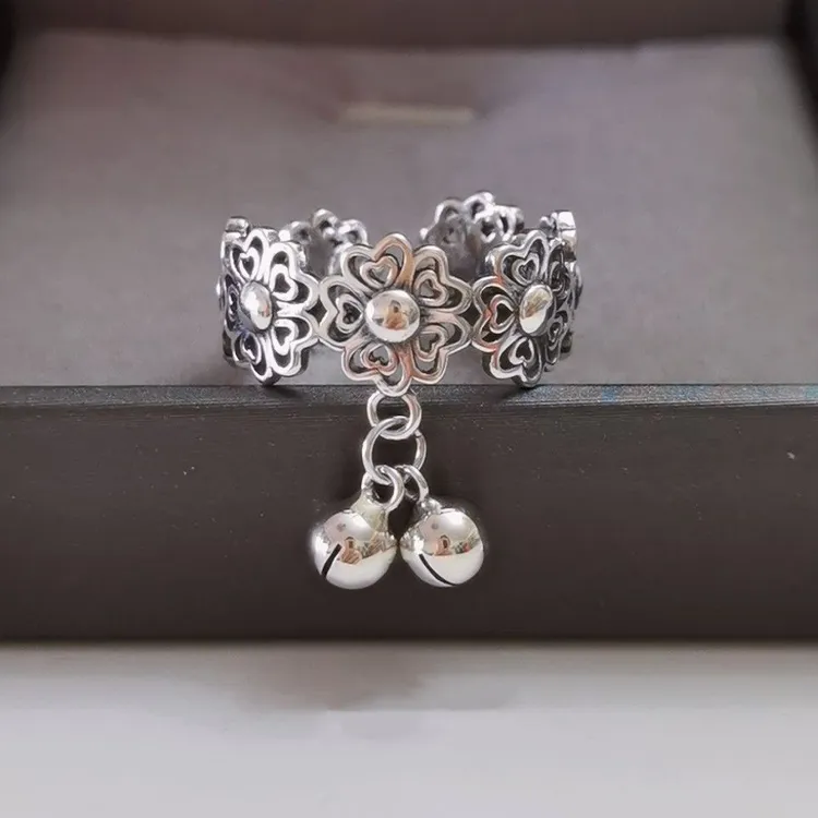 铜合金戒指 戒指铃铛花朵小众设计感新中式复古做旧时尚指环女款 