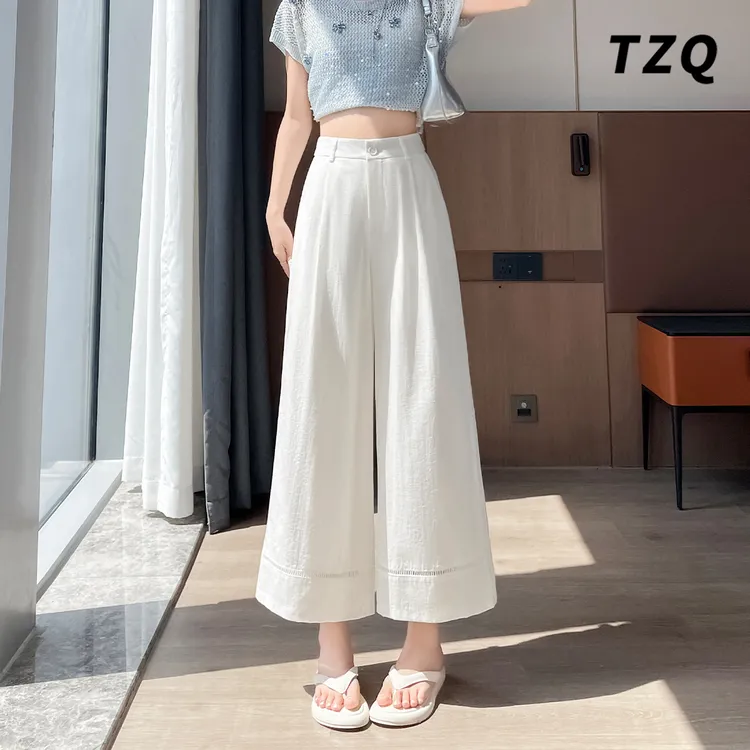 九分白色镂空阔腿裤女2025秋厚款小个子休闲阔腿直筒裤TZQ2572213
