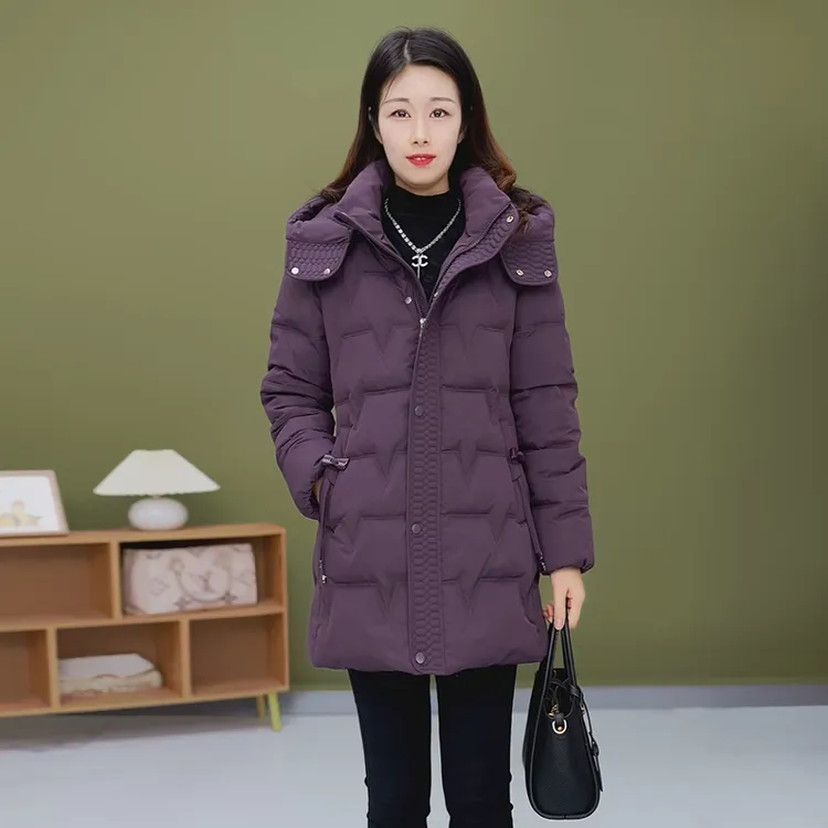 D033冬季新品加厚中长款棉衣高档休闲保暖减龄显瘦中老年妈妈棉服