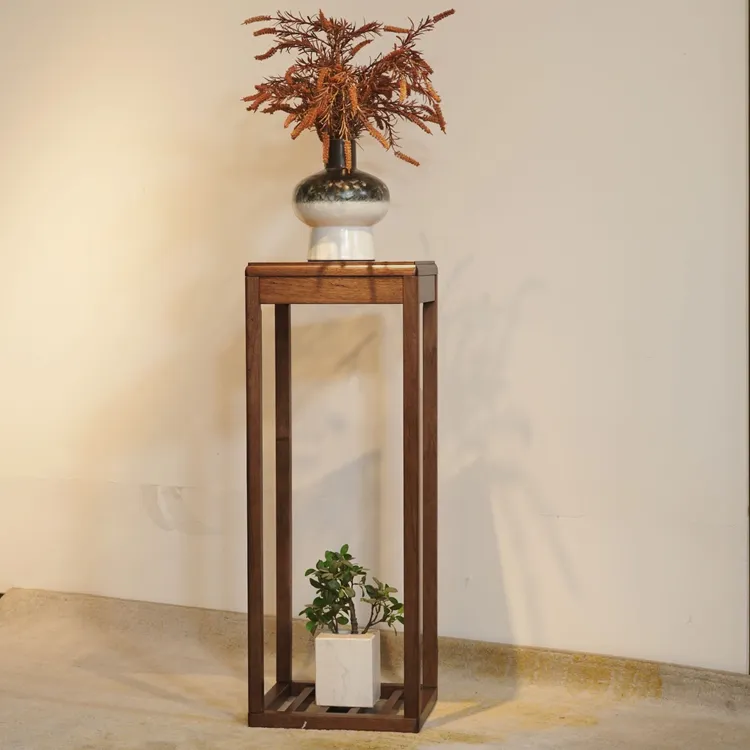 新中式胡桃木现代简约风客厅阳台花架艺术品盆栽展示架落地原木
