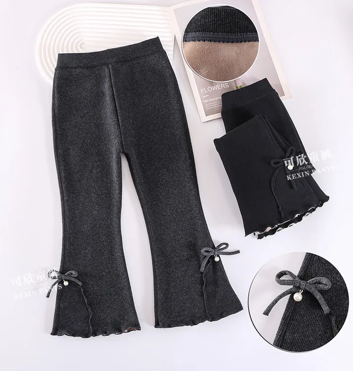 克重550中厚 冬款女童加绒打底裤外穿时尚休闲蝴蝶结弹力喇叭裤