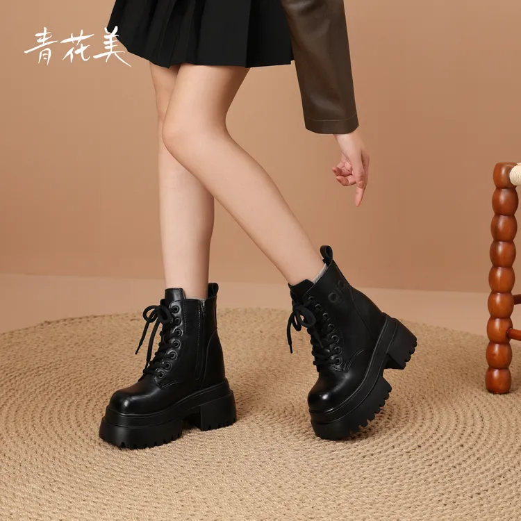 厚底马丁靴女内增高小个子2025新款冬季加绒10公分短靴高跟女靴