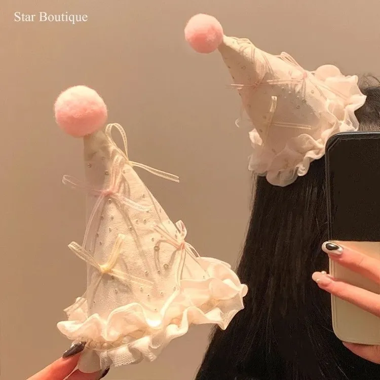 可爱蝴蝶结生日帽子发夹女节日派对氛围感拍照道具夹子发卡头饰