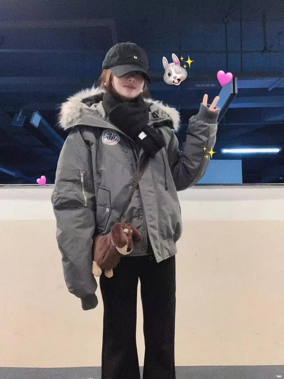 2025派克服女宽松连帽保暖防水宽松型棉服棉衣加厚秋冬毛领