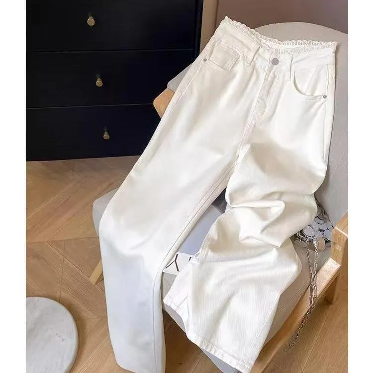 香家5-2珍珠白高腰阔腿显瘦休闲直筒时尚百搭牛仔裤